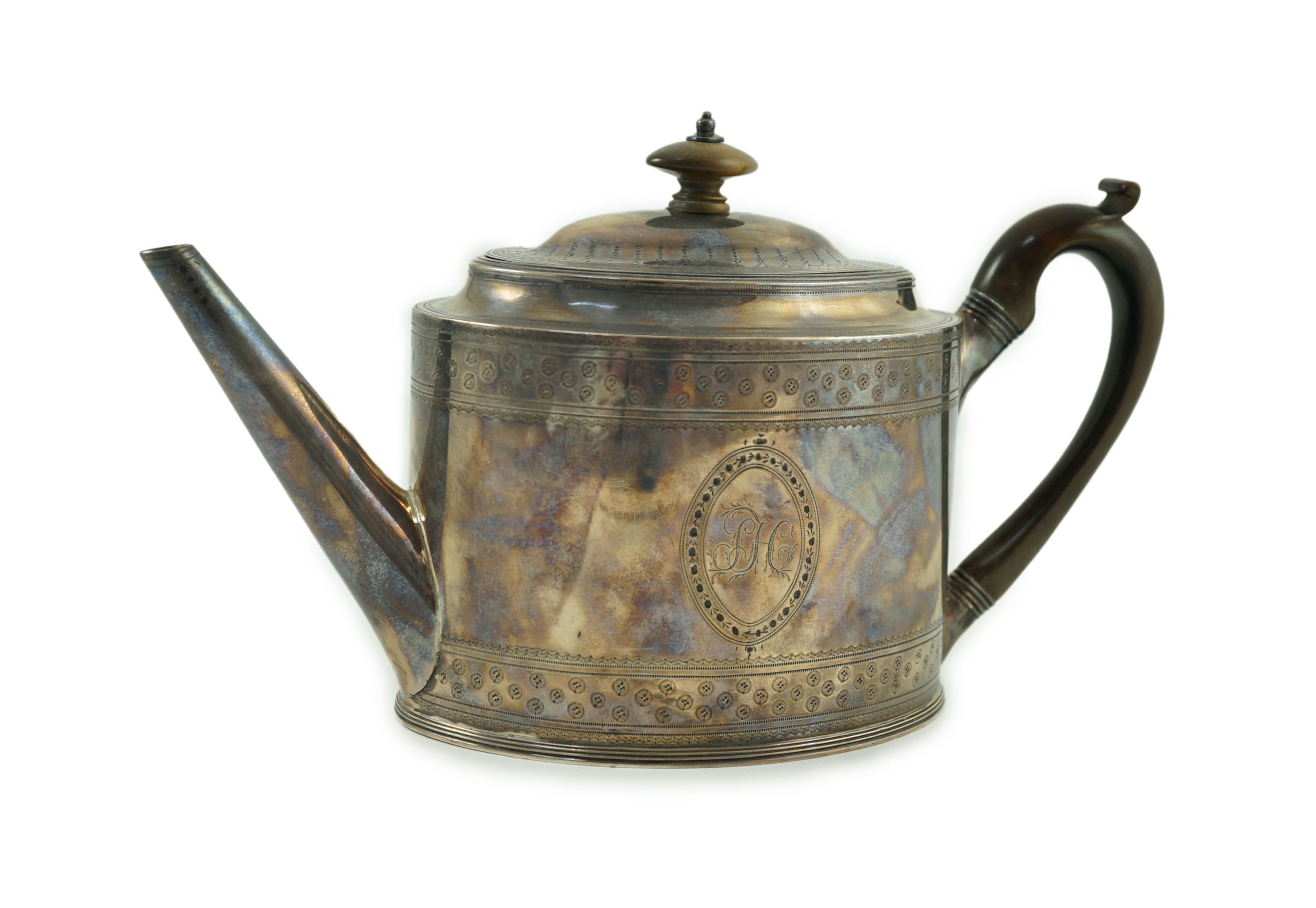 A George III silver oval teapot, by Hester Bateman